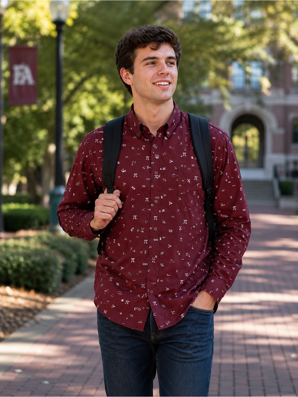 ThinkGeek Number Crunch Math Symbol Button Down Shirt Men’s 2XL Burgundy